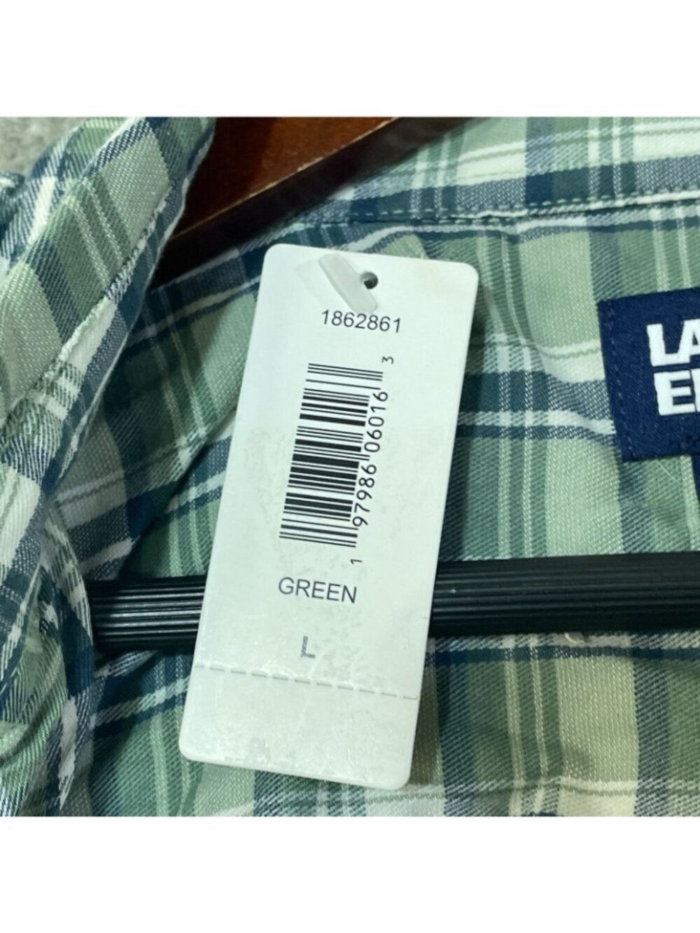 NWT Lands' End Mens L Green Plaid Button-Down Shirt - Picture 7 of 9